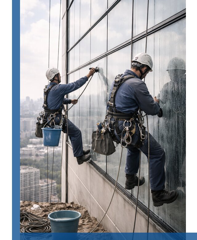 Профессиональная мойка фасадных окон альпинистами в Уфе