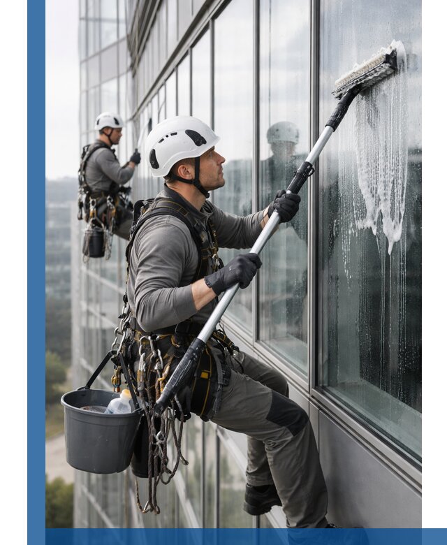 Высотная мойка сплошного остекления с выездом в Уфе