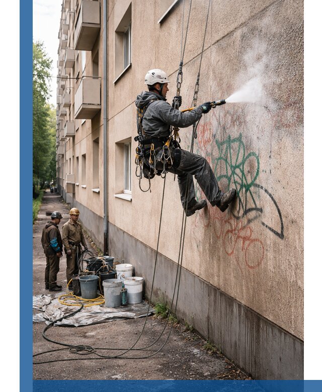 Удаление граффити с фасада в Уфе без следов и повреждений