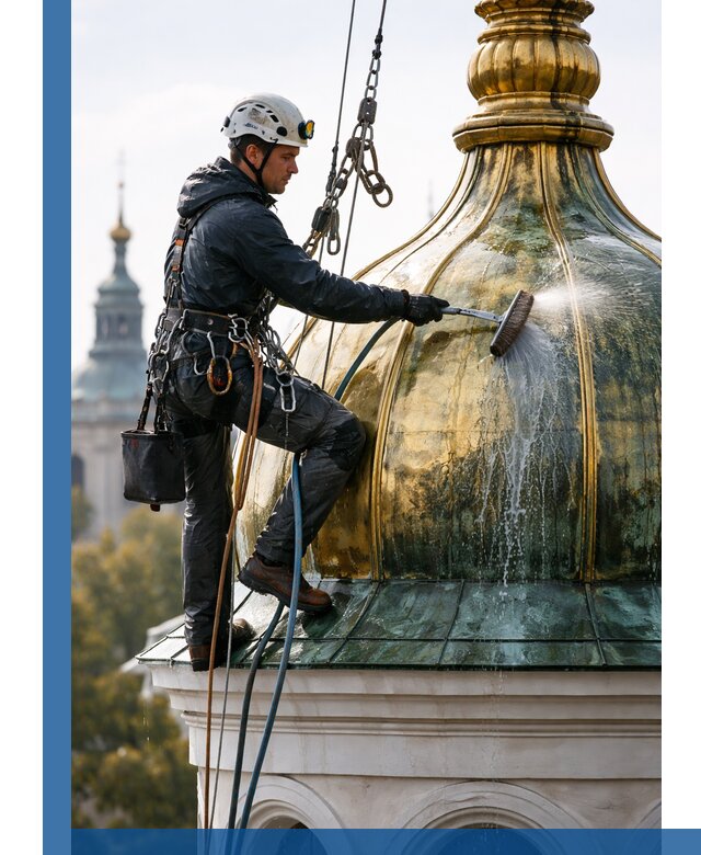 Профессиональная мойка куполов и шпилей высотными альпинистами в Уфе