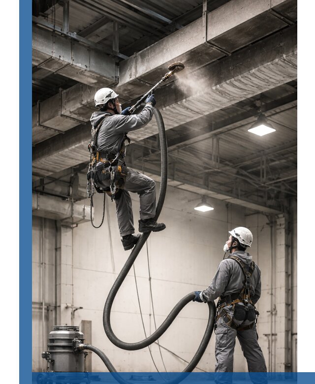 Обеспыливание потолочных конструкций в Уфе промышленным альпинизмом