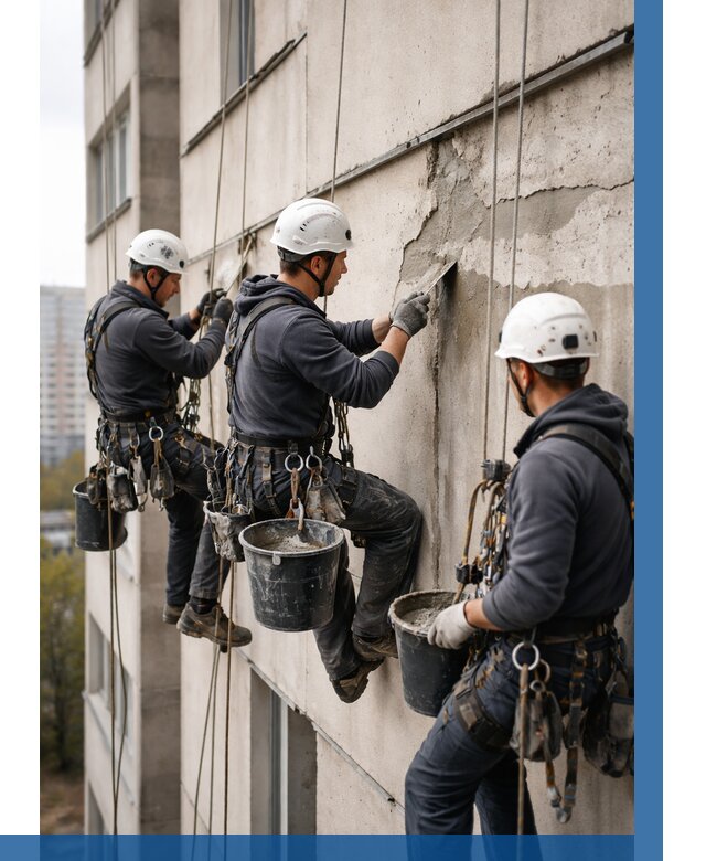 Ремонт бетонных элементов фасада в Уфе от 2569 р. | ВЫСОТНИК-Уфа