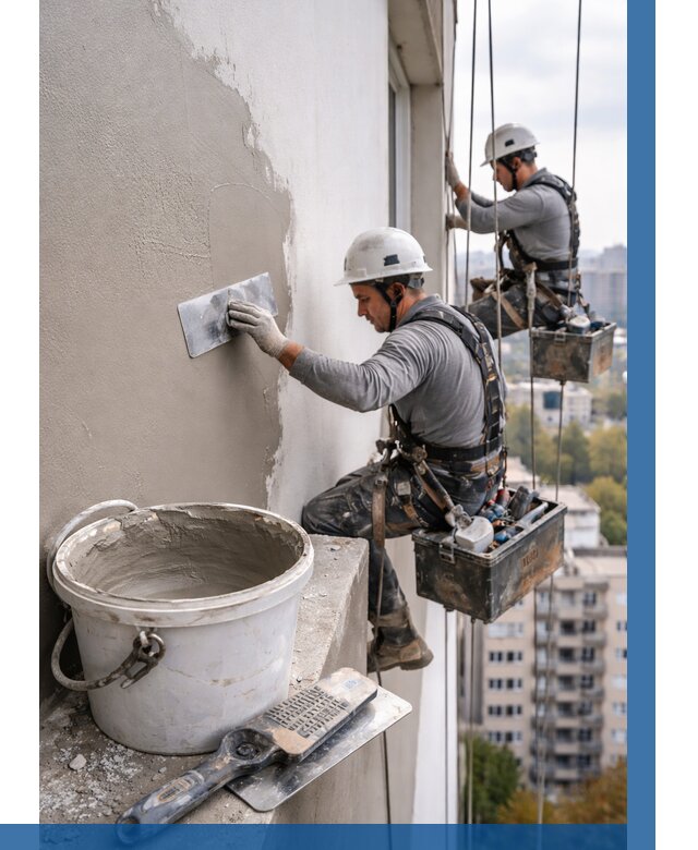 Шпаклевка фасада на высоте в Уфе от 719 р. | ВЫСОТНИК-Уфа