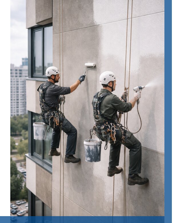 Покраска фасада альпинистами в Уфе от 308 р. | ВЫСОТНИК-Уфа