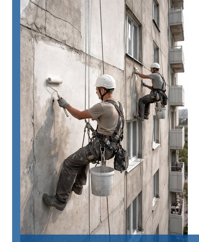 Покраска бетонного фасада в Уфе для жилых и промышленных объектов