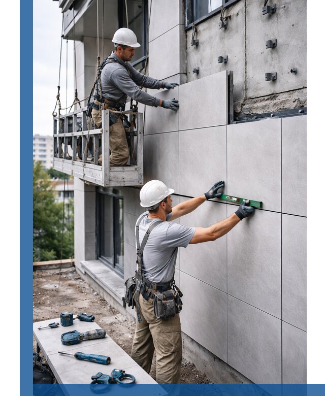 Монтаж керамогранита на фасад в Уфе под ключ с гарантией качества