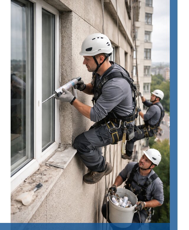 Герметизация оконных швов снаружи в Уфе от 1541 р. | ВЫСОТНИК-Уфа