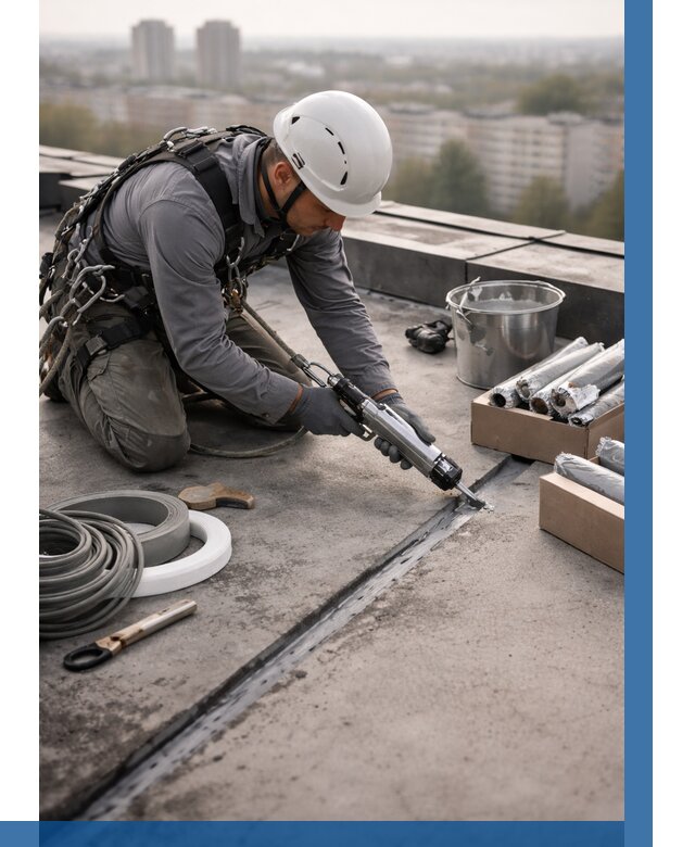 Герметизация швов кровли в Уфе от 462 р./м2 | ВЫСОТНИК-Уфа