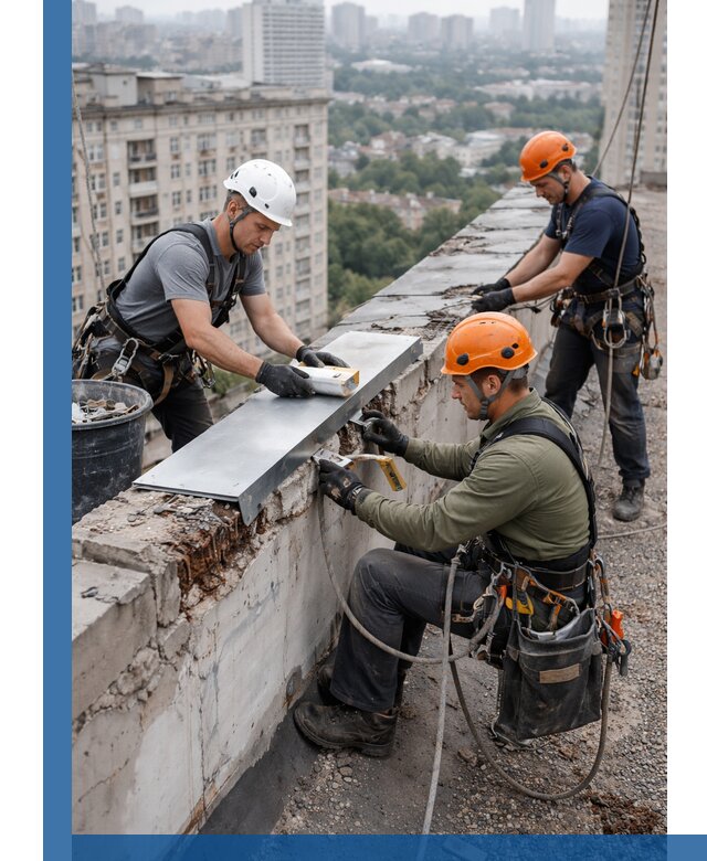 Ремонт парапета на кровле в Уфе, высотные работы с гарантией