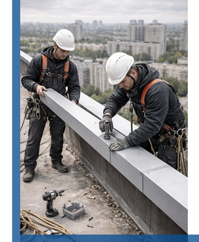 Монтаж парапетных крышек и ограждений кровли в Уфе