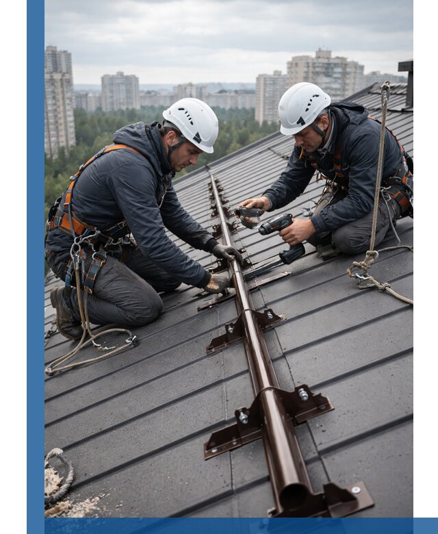 Монтаж снегозадержателей на кровле зданий в Уфе под ключ