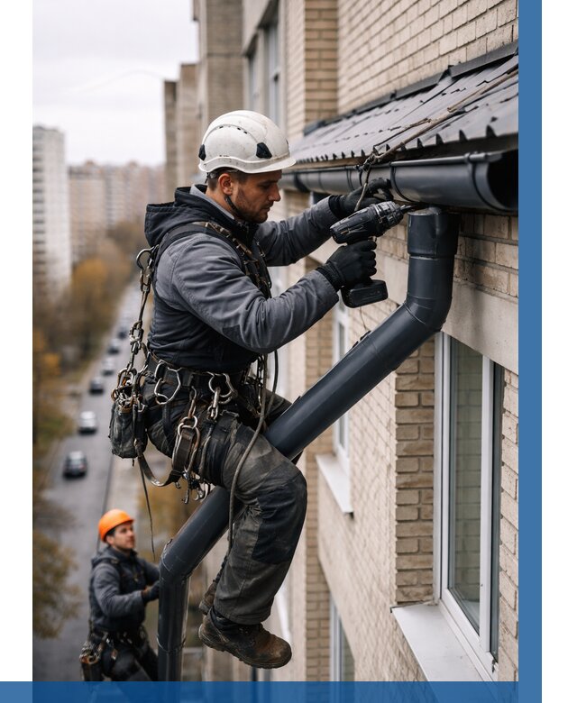 Монтаж водосточной системы на здании в Уфе от 5138 р. | ВЫСОТНИК-Уфа