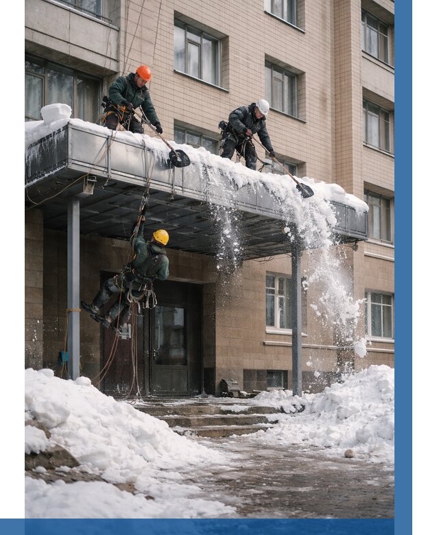 Очистка козырьков от снега в Уфе от 3596 р. | ВЫСОТНИК-Уфа