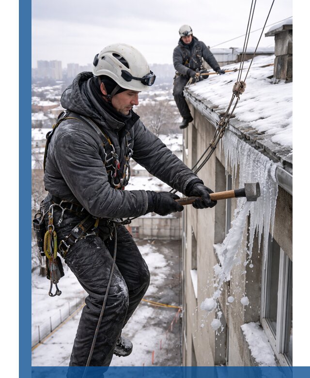 Сбивание и удаление сосулек с крыши в Уфе безопасно