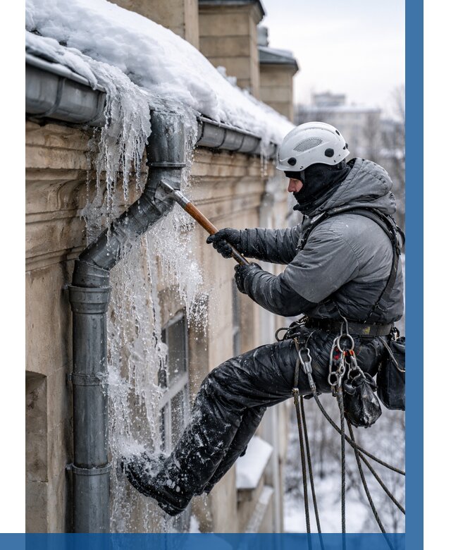 Очистка водостоков от льда в Уфе от 3596 р. | ВЫСОТНИК-Уфа