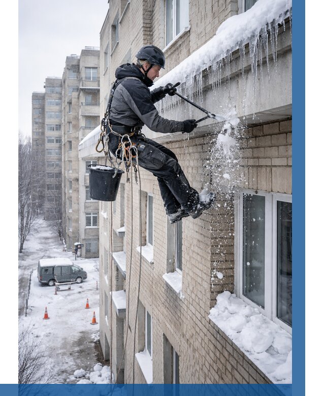 Удаление наледи с карнизов в Уфе от 360 р. | ВЫСОТНИК-Уфа