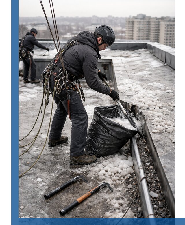 Аварийная очистка кровли в Уфе от промальпинистов