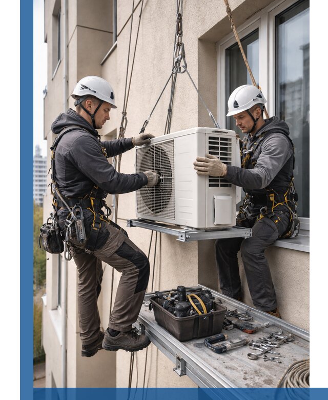 Перенос внешнего блока кондиционера в Уфе с монтажом и крепежом