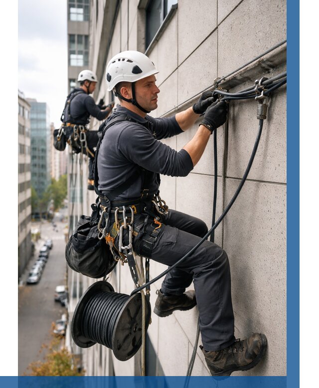 Прокладка кабеля по фасаду в Уфе от 360 р. | ВЫСОТНИК-Уфа