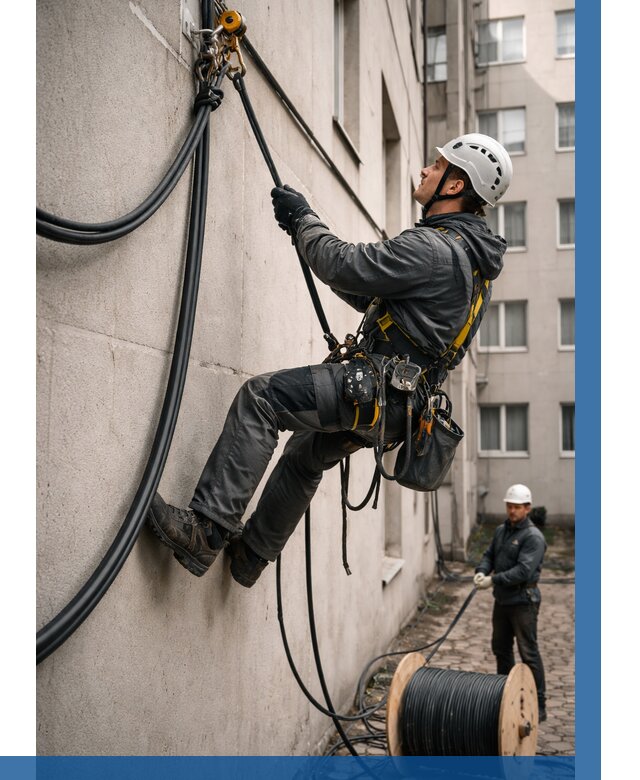 Протяжка кабеля питания на высоте в Уфе от 462 р. | ВЫСОТНИК-Уфа
