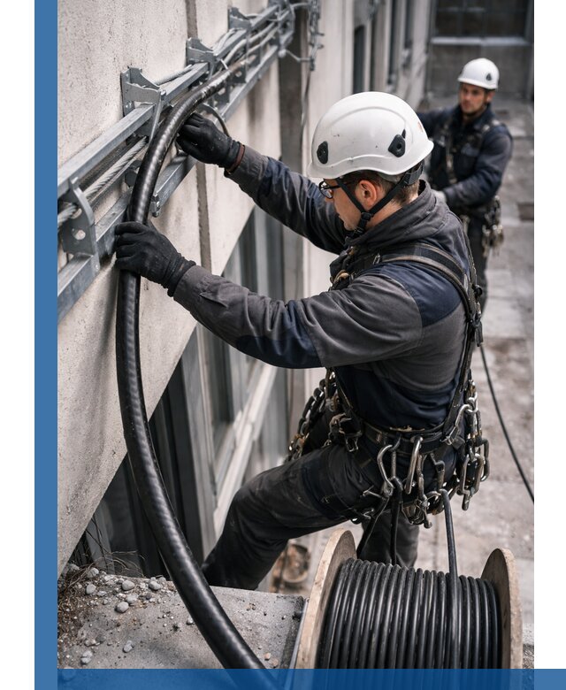 Протяжка кабеля питания на высоте в Уфе с гарантией безопасности и качества