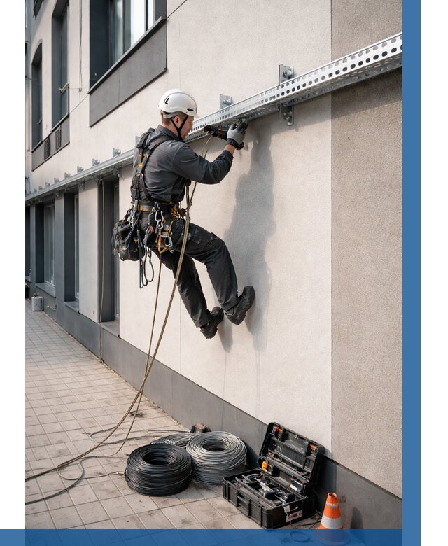 Монтаж кабельных лотков на фасаде в Уфе от 1233 р. | ВЫСОТНИК-Уфа