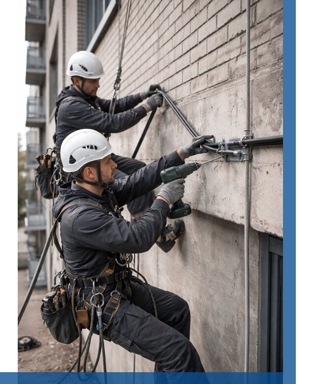 Крепление кабеля на фасаде в Уфе от 360 р. | ВЫСОТНИК-Уфа