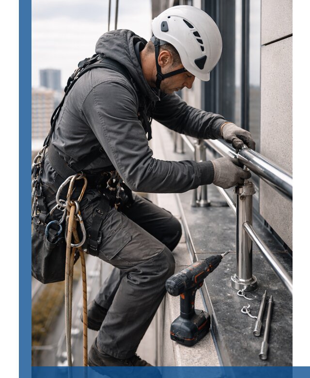 Монтаж ограждений на высоте в Уфе для зданий и конструкций