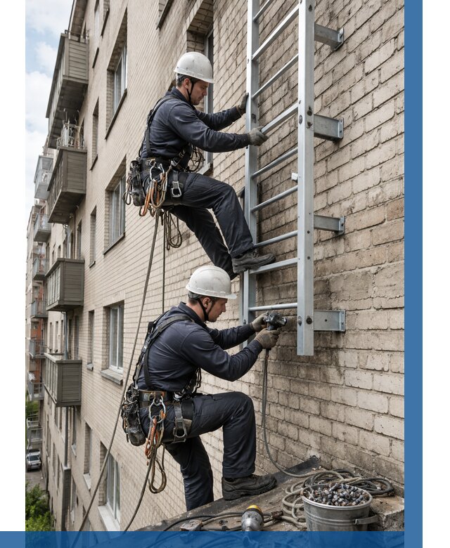 Монтаж пожарной лестницы в Уфе от 25688 р заказать у ВЫСОТНИК-Уфа