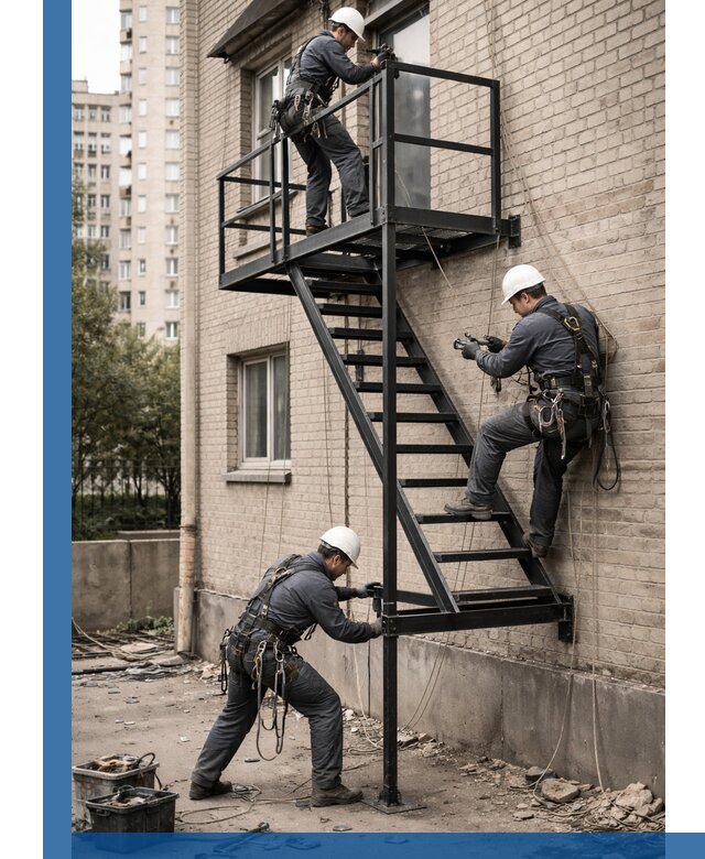 Монтаж пожарной лестницы в Уфе, установка и крепление