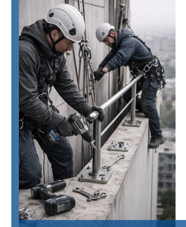 Монтаж перил на высоте в Уфе для жилых и промобъектов