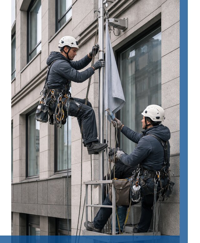 Установка флагов на фасаде в Уфе от 4624 р. | ВЫСОТНИК-Уфа