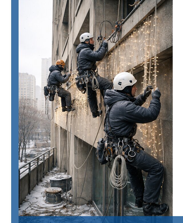 Монтаж новогодней иллюминации и украшение фасадов в Уфе