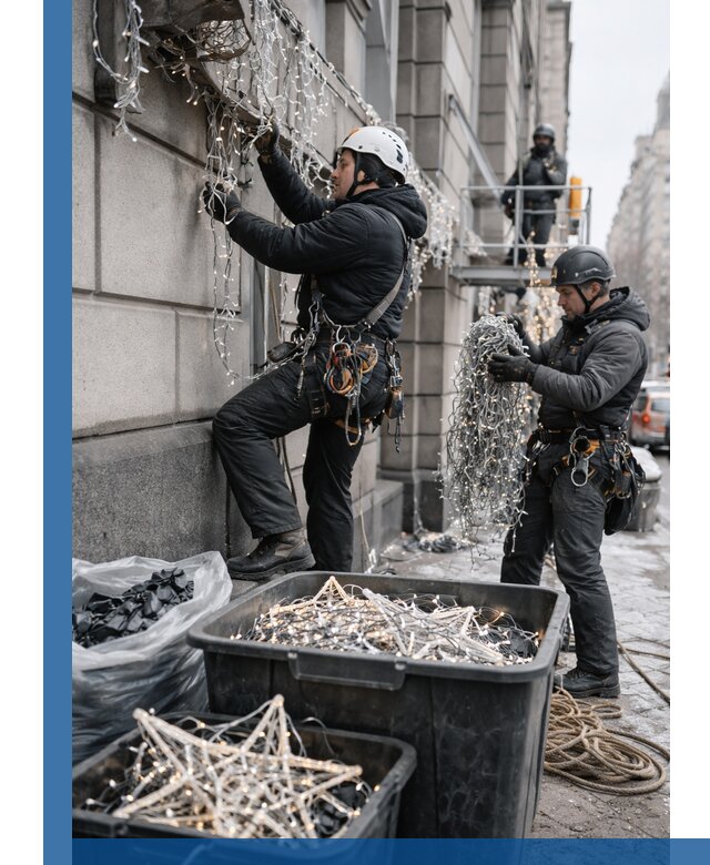 Демонтаж новогоднего оформления и гирлянд в Уфе