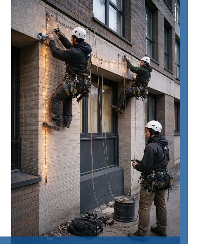 Монтаж гирлянд на фасаде в Уфе от 3596 р. | ВЫСОТНИК-Уфа