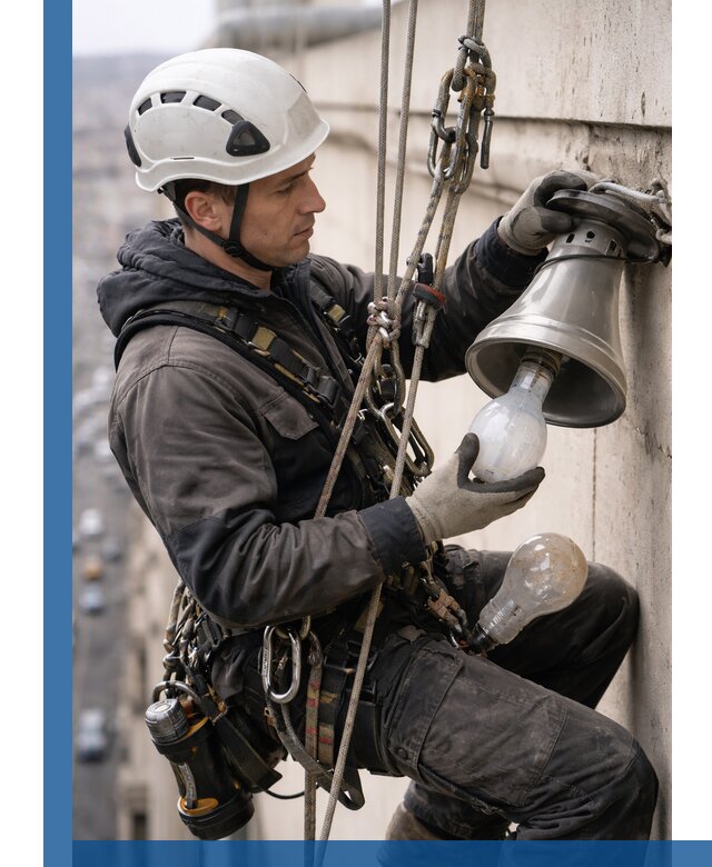 Замена ламп на высоте в Уфе профессионально и быстро