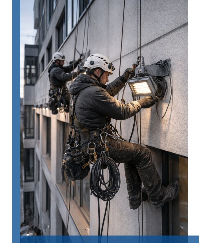 Монтаж фасадного освещения в Уфе установка и подключение