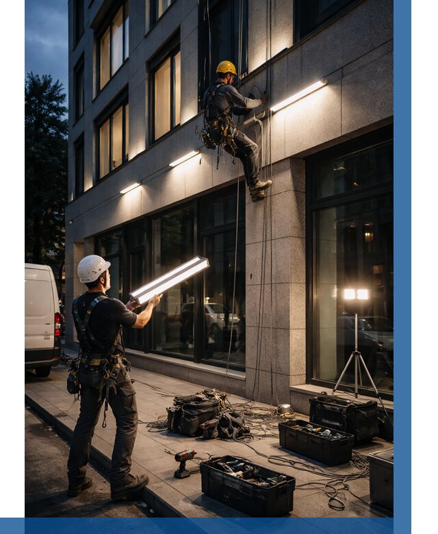 Монтаж архитектурной подсветки здания в Уфе от 2569 р.|ВЫСОТНИК-Уфа