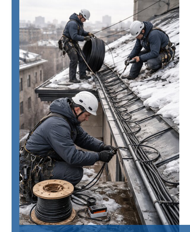 Монтаж греющего кабеля на кровле в Уфе под ключ