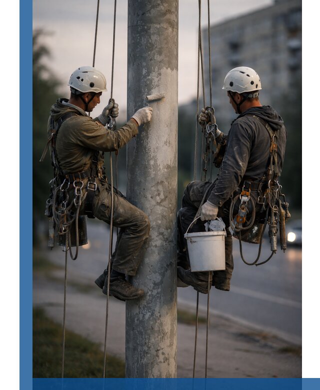 Покраска опор освещения и антикоррозийная защита в Уфе
