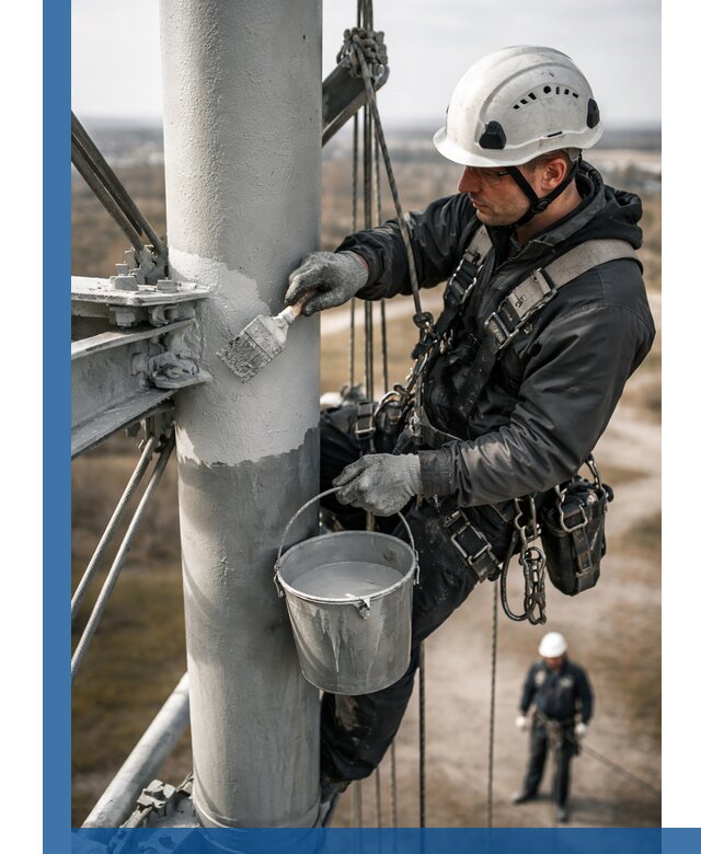 Покраска мачт связи в Уфе промышленными альпинистами