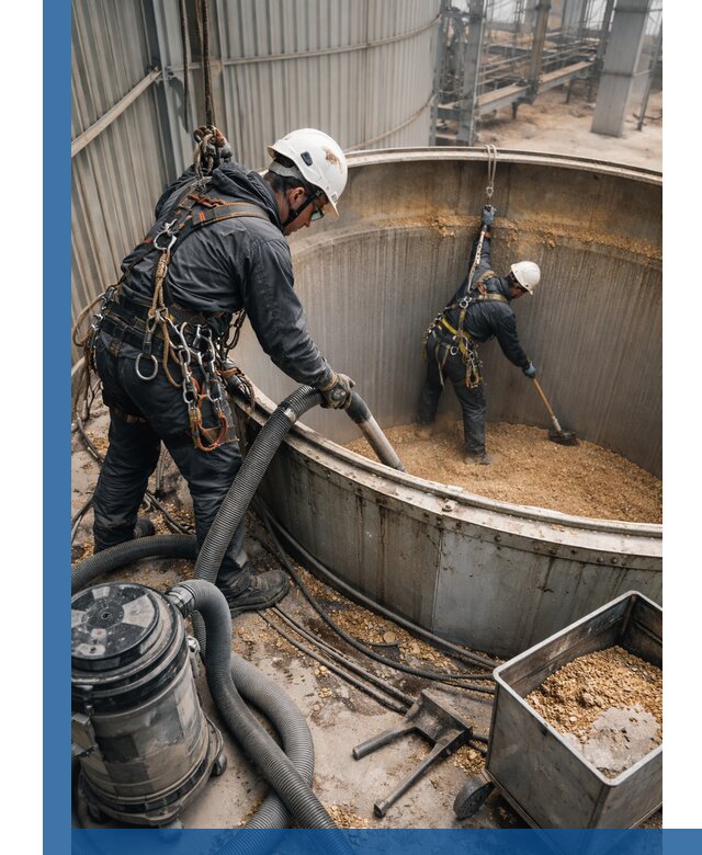 Профессиональная чистка зерновых бункеров в Уфе с выездом