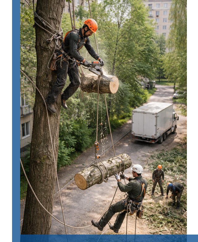 Спил деревьев альпинистами в Уфе, безопасно и без повреждений