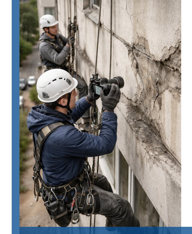 Фотофиксация дефектов фасада с высотной съемкой в Уфе