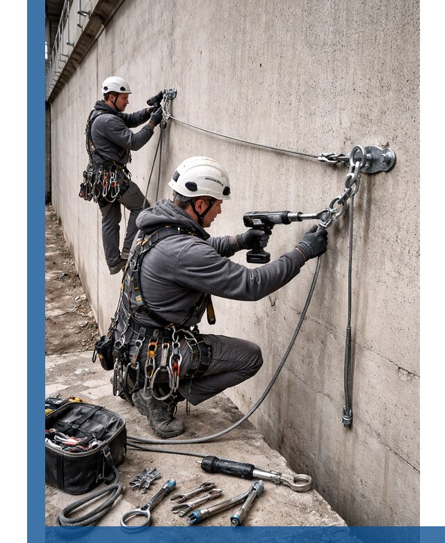 Монтаж анкерных линий высотной безопасности в Уфе